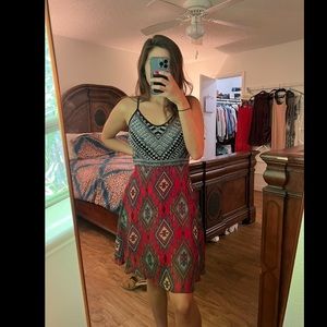 Multi print A-Line Dress. Very flattering and comfortable.